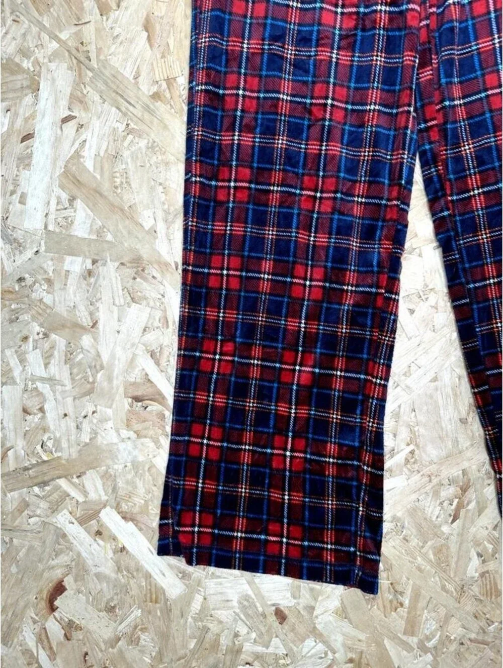 Nautica Pajama Pants Mens Small Red Blue Plaid Fleece Lounge Sleepwear